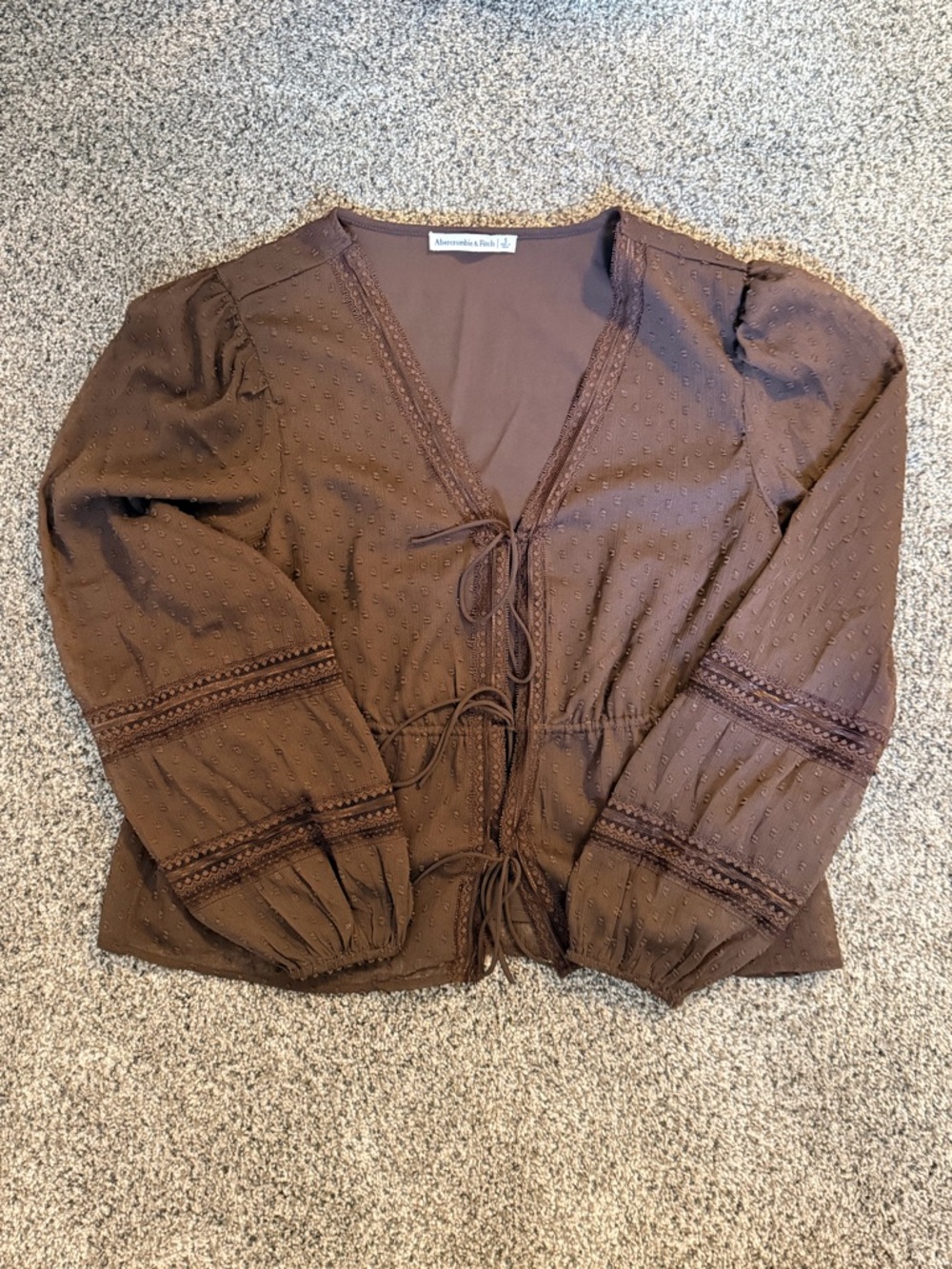 Abercrombie & Fitch Chocolate Brown Lace-Trim Tie Front Top